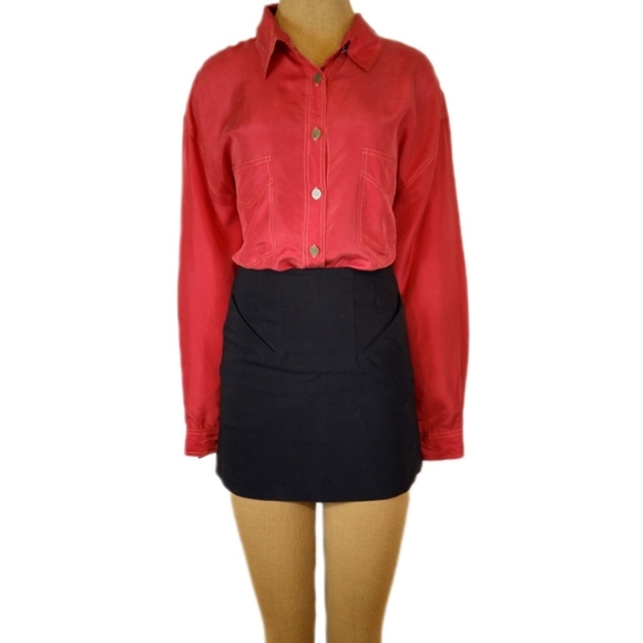 *100% Silk* Super Soft Silky Red and Yellow Vintage Long Sleeve Button-Up Blouse - Picture 2 of 6